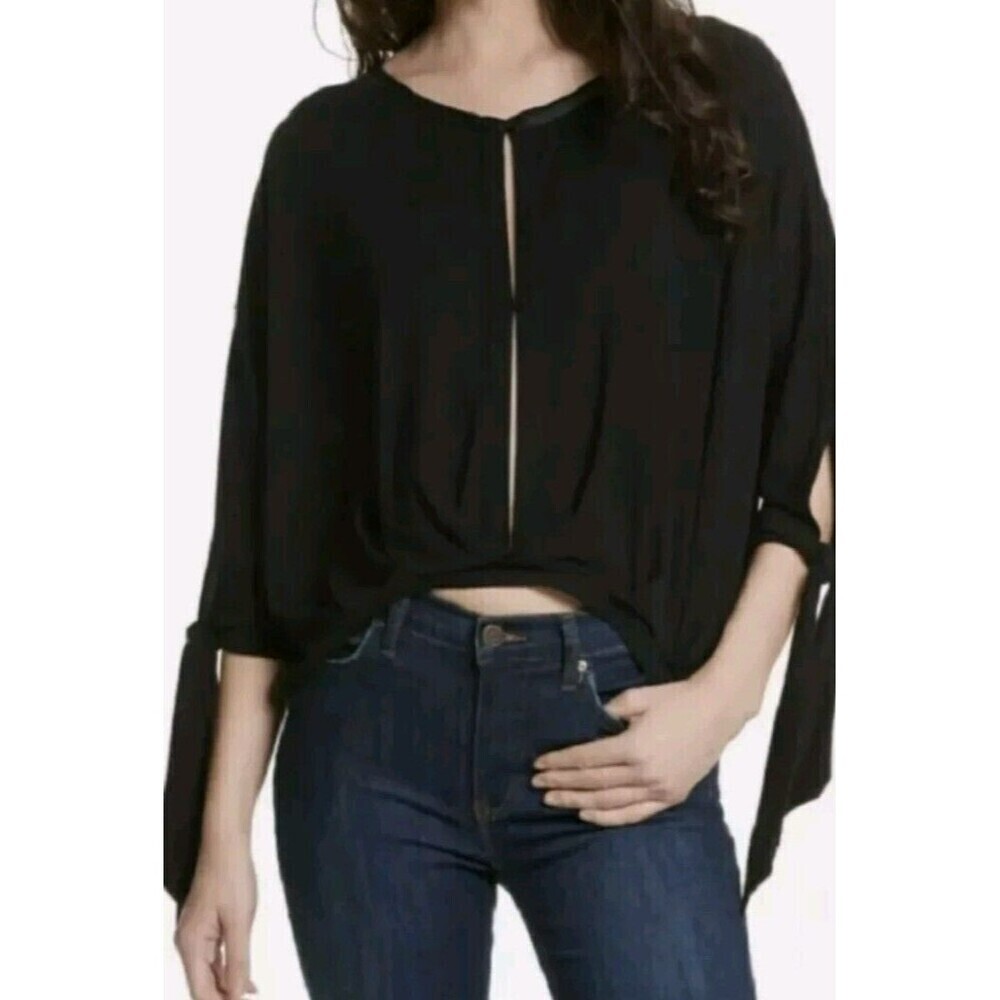 Free People Keepin On Cutout Blouse Top Black XS